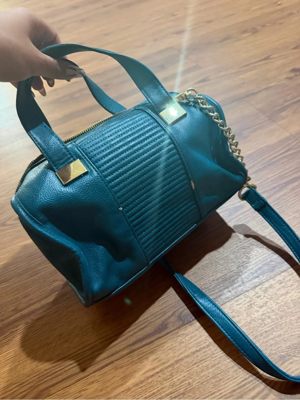 Steve Madden Teal Satchel with Gold Hardware